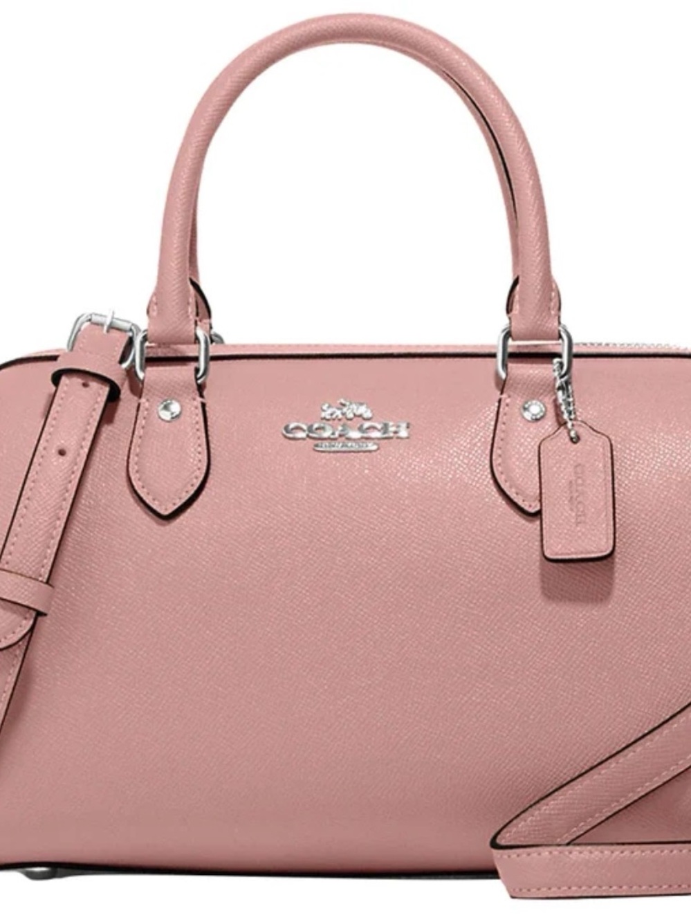 Coach Pink Rowan Saffiano Leather Satchel with Silver Hardware